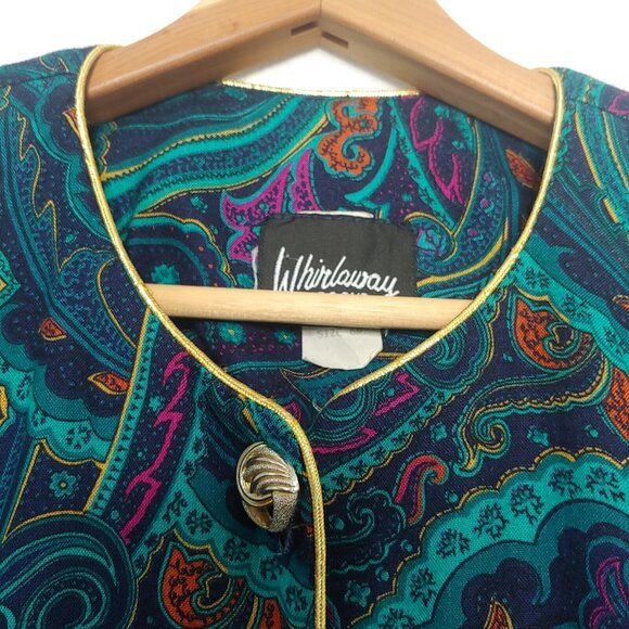 Vintage Whirlaway Frocks 6 P Petite Blouse Paisley Blue Purple Gold Trim Buttons - Picture 4 of 9